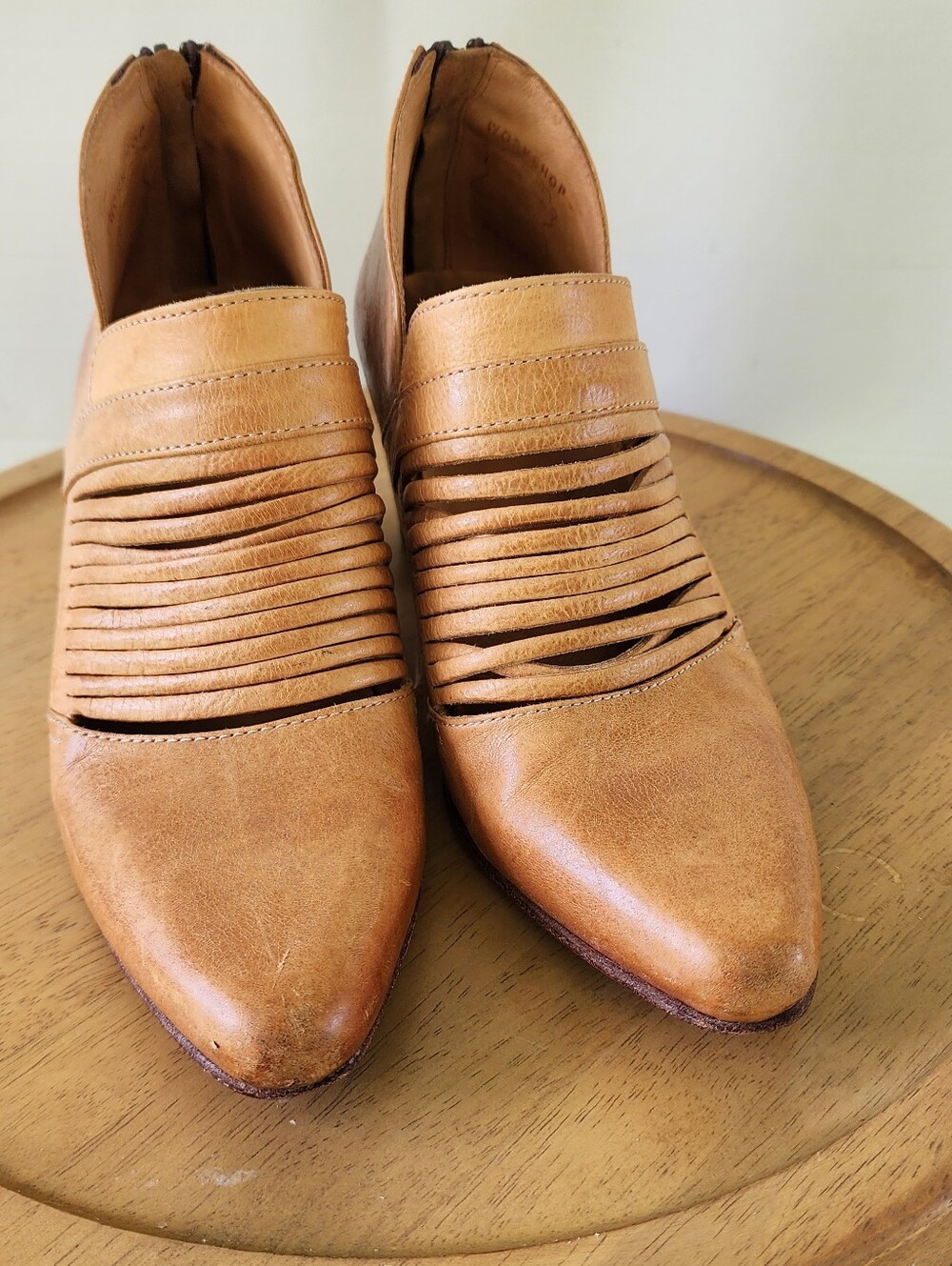 Bed Stu Trough Tan Leather Cutout Block Heel Booties - Picture 4 of 13